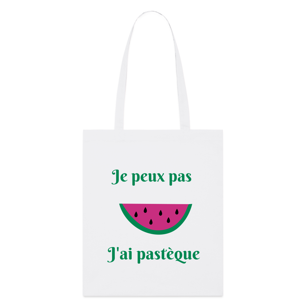 Tote bag bio - Je peux pas j'ai pastèque - blanc