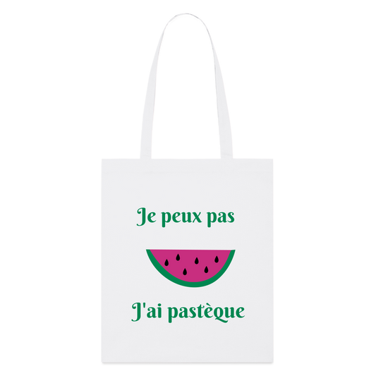 Tote bag bio - Je peux pas j'ai pastèque - blanc